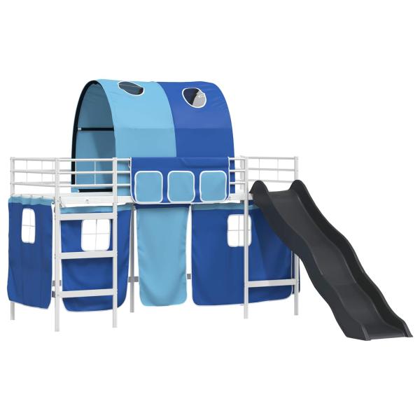 Etagenbett für Kinder mit Vorhängen Weiß und Blau 75 x 190 cm