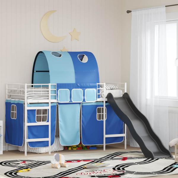 ARDEBO.de - Etagenbett für Kinder mit Vorhängen Weiß und Blau 90 x 190 cm