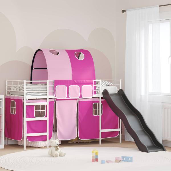 ARDEBO.de - Etagenbett für Kinder mit Vorhängen Weiß und Rosa 75 x 190 cm