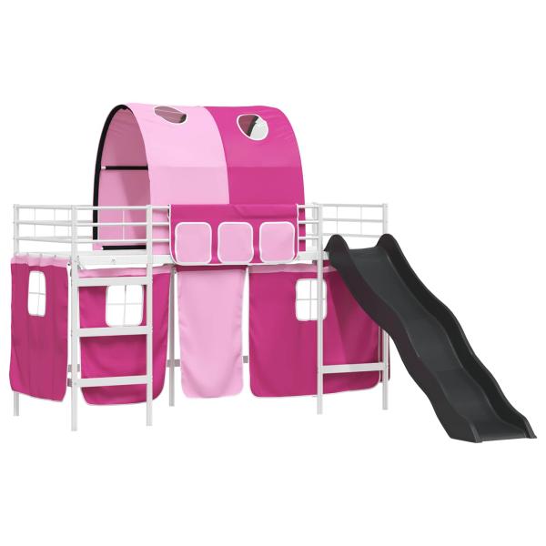Etagenbett für Kinder mit Vorhängen Weiß und Rosa 75 x 190 cm