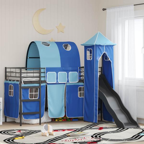 ARDEBO.de - Kinder Etagenbett Gestell Schwarz und Blau 75 x 190 cm Metall