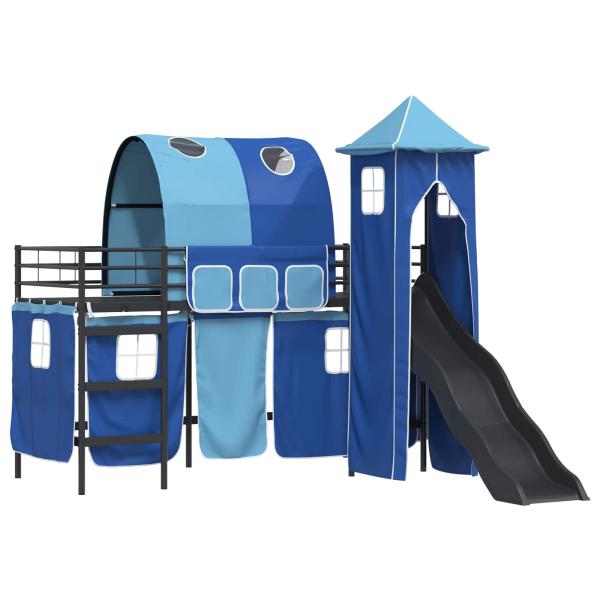 Kinder Etagenbett Gestell Schwarz und Blau 90 x 190 cm Metall