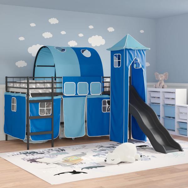 Kinder Etagenbett Gestell Schwarz und Blau 90 x 200 cm Metall