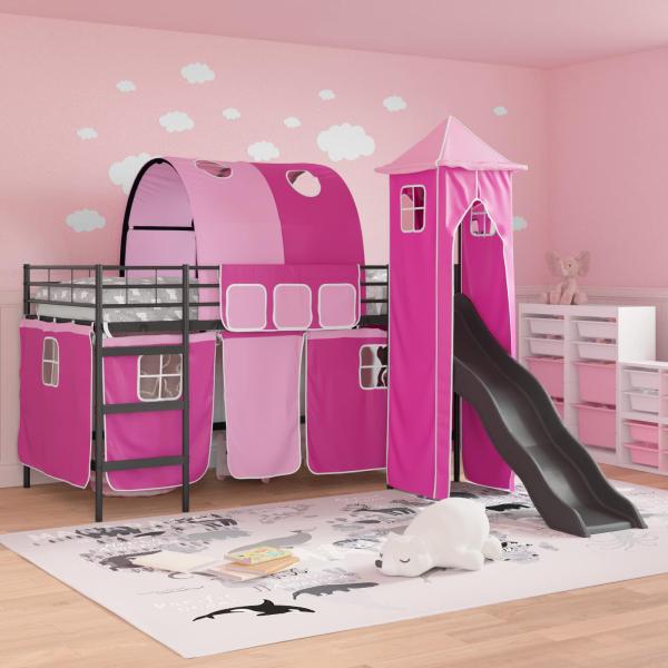 Kinder Etagenbett Gestell Schwarz und Pink 100 x 200 cm Metall
