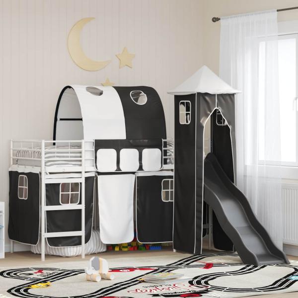 ARDEBO.de - Kinder Etagenbett Gestell Weiß und Schwarz 75 x 190 cm Metall