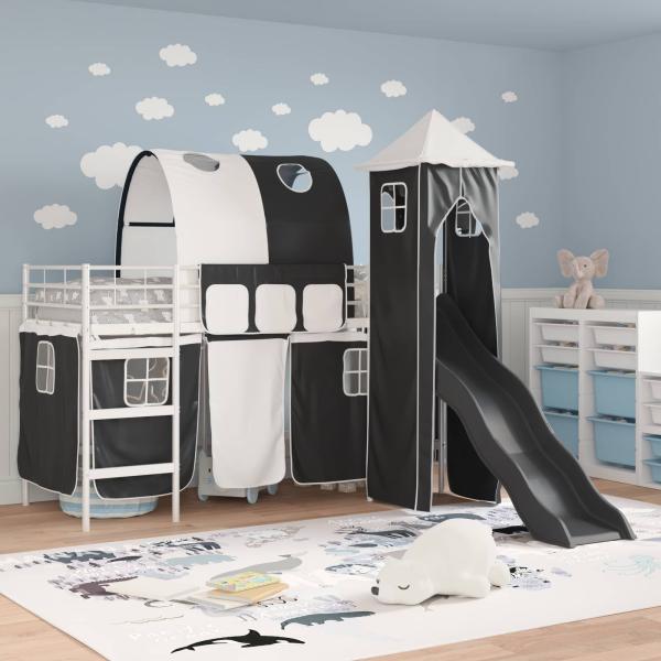 Kinder Etagenbett Gestell Weiß und Schwarz 90 x 190 cm Metall