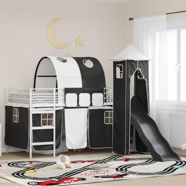 ARDEBO.de - Kinder Etagenbett Gestell Weiß und Schwarz 100 x 200 cm Metall