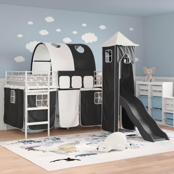 Kinder Etagenbett Gestell Weiß und Schwarz 100 x 200 cm Metall