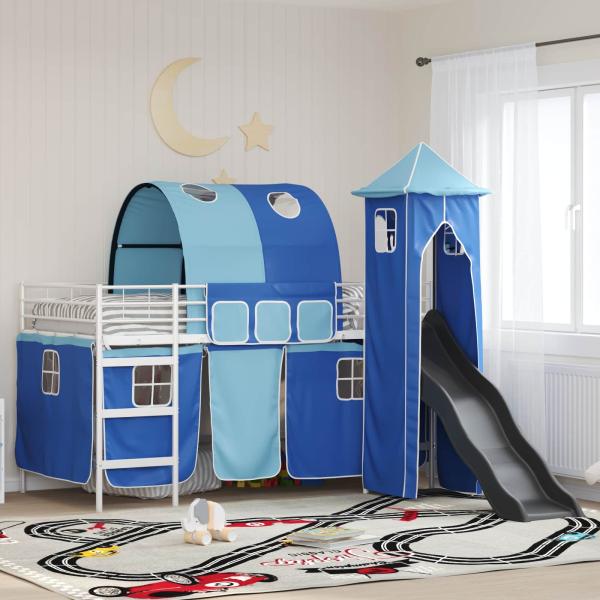 ARDEBO.de - Kinder Etagenbett Gestell Uni Weiß und Blau 80 x 200 cm Metall