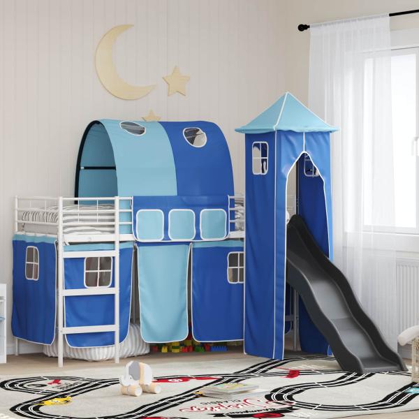 ARDEBO.de - Kinder Etagenbett Gestell Uni Weiß und Blau 100 x 190 cm Metall