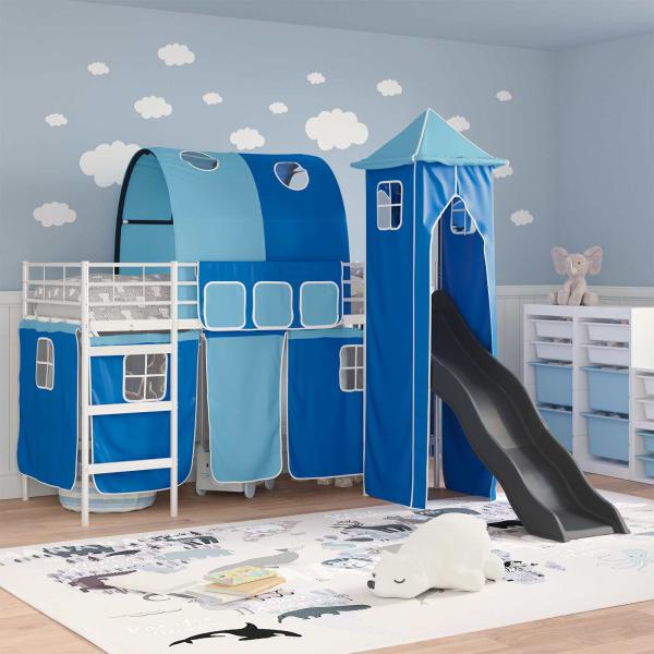 Kinder Etagenbett Gestell Uni Weiß und Blau 100 x 190 cm Metall