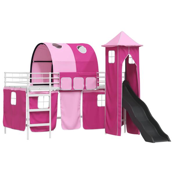 Kinder Etagenbett Gestell Uni Weiß und Rosa 100 x 200 cm Metall