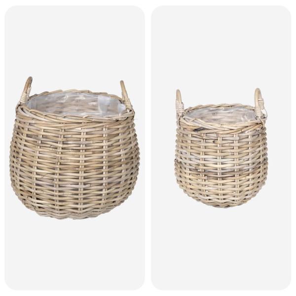 Blumentopf Körbchen GENDT 2 stk. Natürliches Grau Kubu Rattan