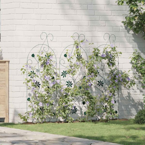 ARDEBO.de - Gartenzaun 3 stk. Grün 112 x 39,5 cm Stahl