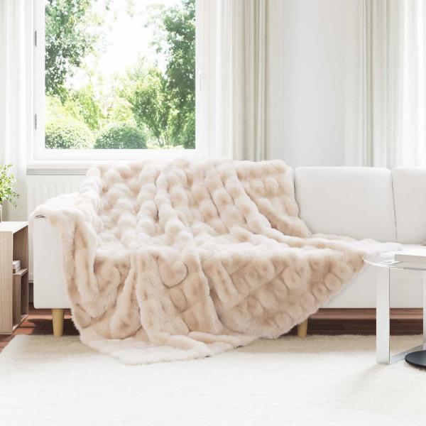 ARDEBO.de - Rutschfeste Decke aus Kunstkaninchenfell Olite 4 stk. Beige