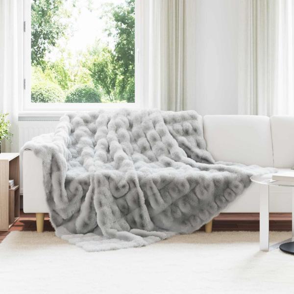 ARDEBO.de - Rutschfeste Decke aus Kunstkaninchenfell Olite Grau Polyester