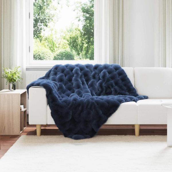 ARDEBO.de - Rutschfeste Decke aus Kunstkaninchenfell Olite Marineblau
