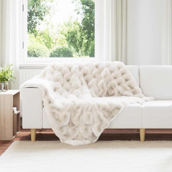 ARDEBO.de - Rutschfeste Decke aus Kunstkaninchenfell Olite Weiß Polyester