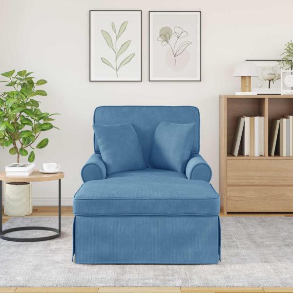 Chaise Lounge mit Rock 3 Stk. Blau Cordstoff 91 x 157 x 91 cm