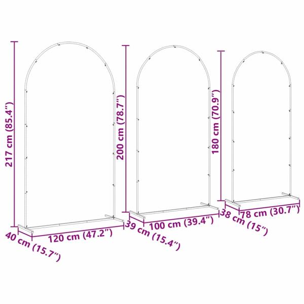 Hochzeitsbogen 3 Stk. Gold 120 x 40 x 217 cm Stahl