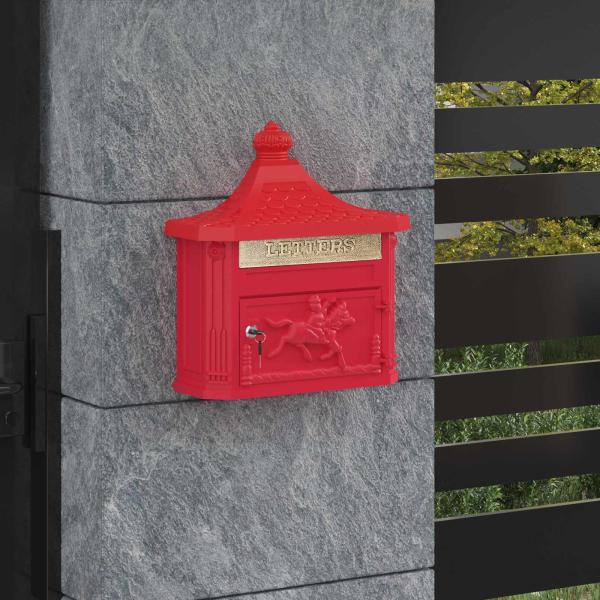 ARDEBO.de - Wandmontierter Briefkasten Rot 40,5 x 16 x 45 cm Gussaluminium