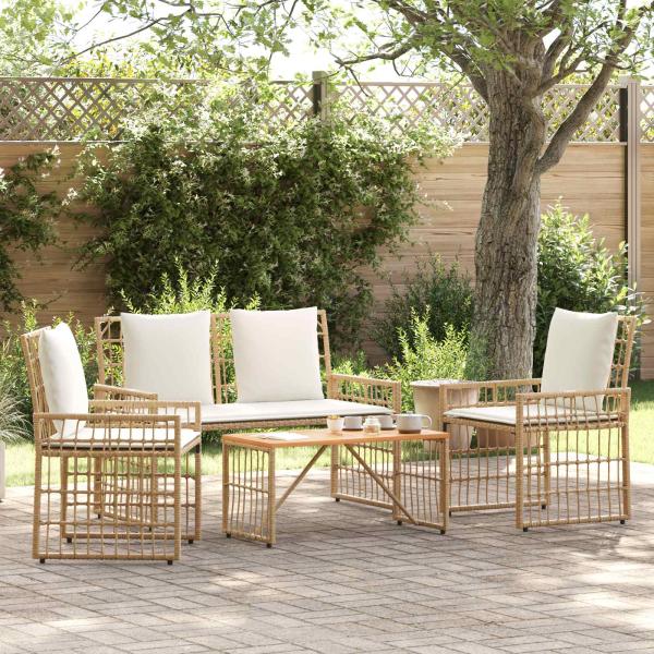 Gartenmöbel Set 4 stk. Natürlich und Cremweiß