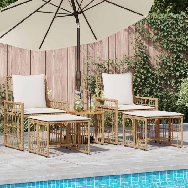 ARDEBO.de - Gartenmöbel Set 5 stk. Natürlich und Cremweiß