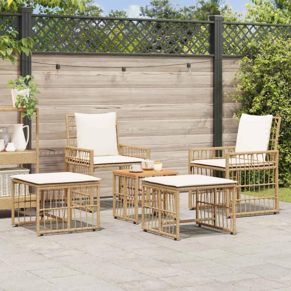 Gartenmöbel Set 5 stk. Natürlich und Cremweiß