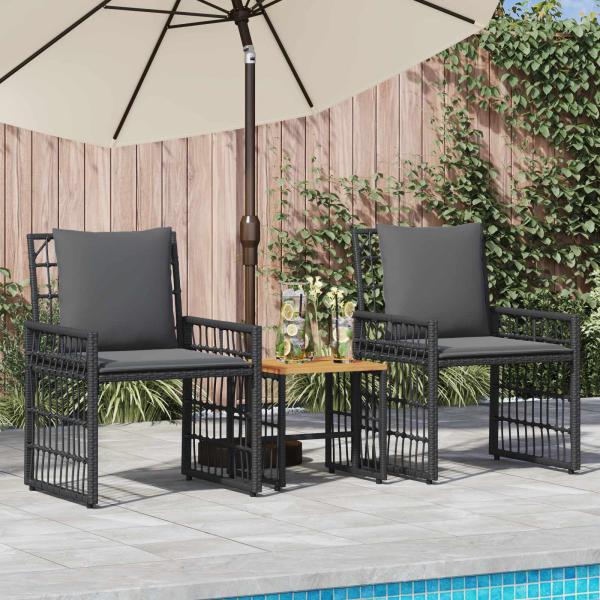 ARDEBO.de - Gartenmöbel Set 3 Stk. Schwarz und Dunkelgrau