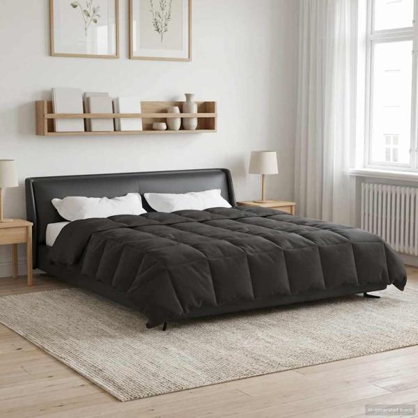 ARDEBO.de - Ganzjahresbettdecke 200 x 220 cm 4 Jahreszeiten Anthrazit