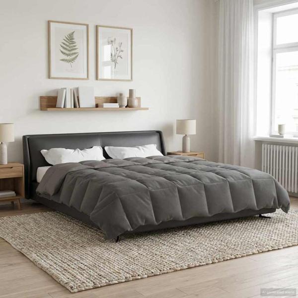 ARDEBO.de - Ganzjahresbettdecke Gepolstert Hellgrau 220 x 240 cm Mikrofaser