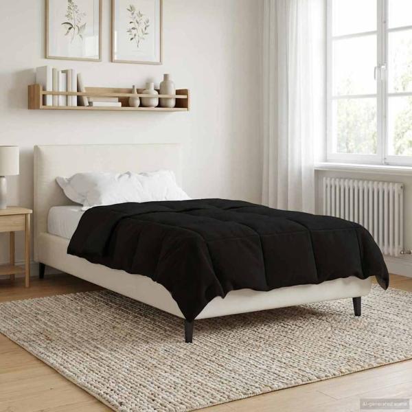 Ganzjahresbettdecke Gepolstert Schwarz 140 x 200 cm Mikrofaser