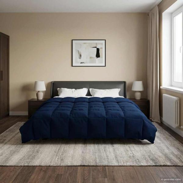 ARDEBO.de - Ganzjahresbettdecke 200 x 240 cm 4 Jahreszeiten Dunkelblau