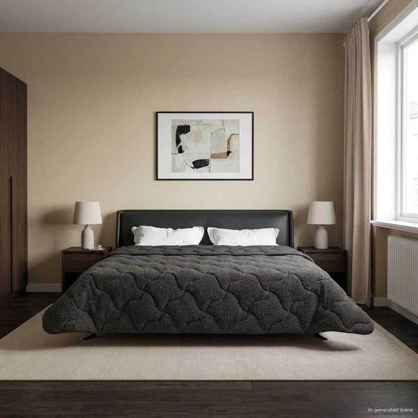 ARDEBO.de - Ganzjahresbettdecke Gepolstert Anthrazit 200 x 220 cm