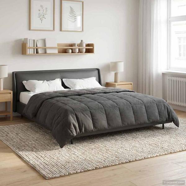 ARDEBO.de - Ganzjahresbettdecke Gepolstert Anthrazit 220 x 260 cm