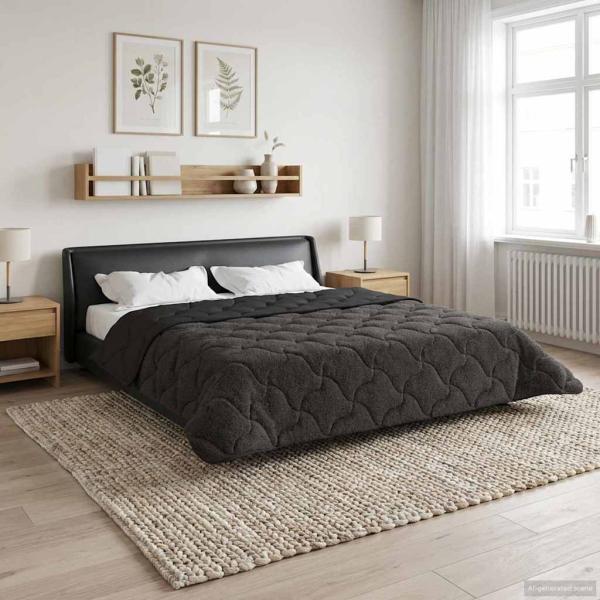 ARDEBO.de - Ganzjahresbettdecke Gepolstert Anthrazit 240 x 260 cm