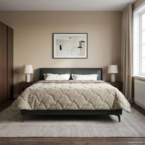 ARDEBO.de - Ganzjahresbettdecke Gepolstert Hellgrau 220 x 240 cm