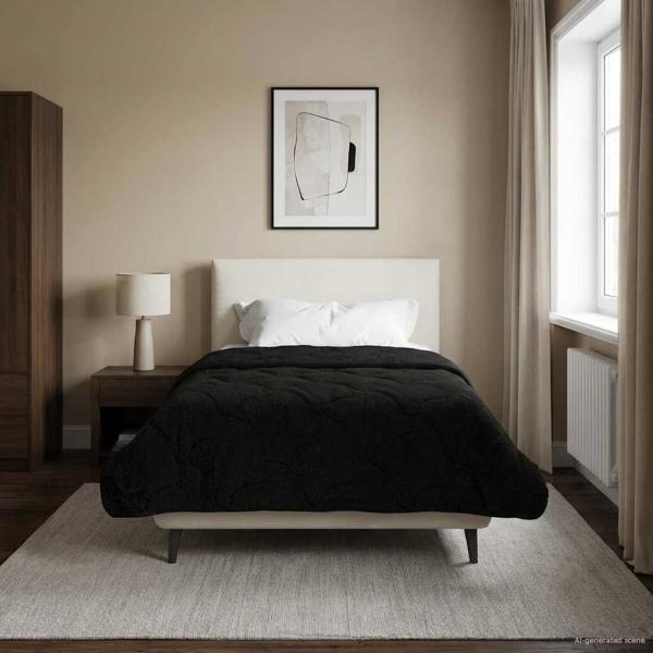 ARDEBO.de - Ganzjahresbettdecke Gepolstert Schwarz 140 x 220 cm