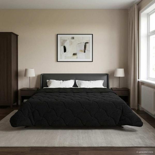 ARDEBO.de - Ganzjahresbettdecke Gepolstert Schwarz 200 x 200 cm