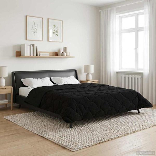 ARDEBO.de - Ganzjahresbettdecke Gepolstert Schwarz 240 x 260 cm