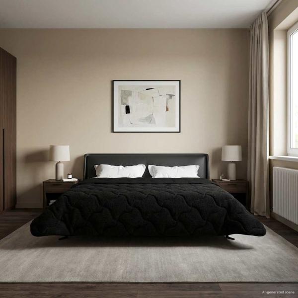 Ganzjahresbettdecke Gepolstert Schwarz 240 x 260 cm