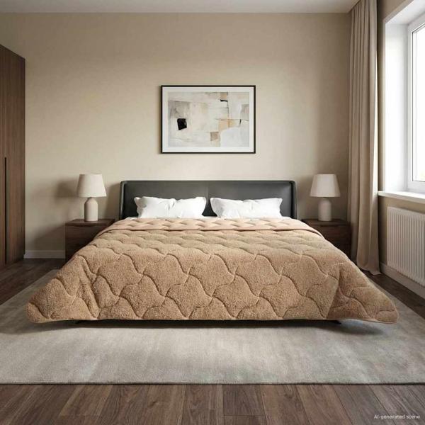 ARDEBO.de - Ganzjahresbettdecke 220 x 260 cm Keine Taupe Atmungsaktiv