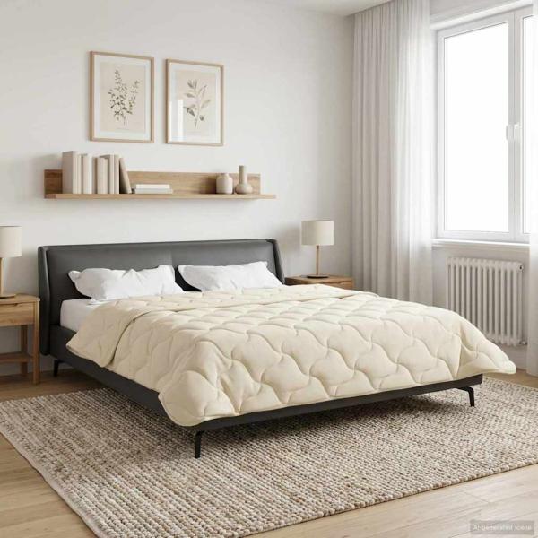 Ganzjahresbettdecke Gepolstert Creme 220 x 260 cm