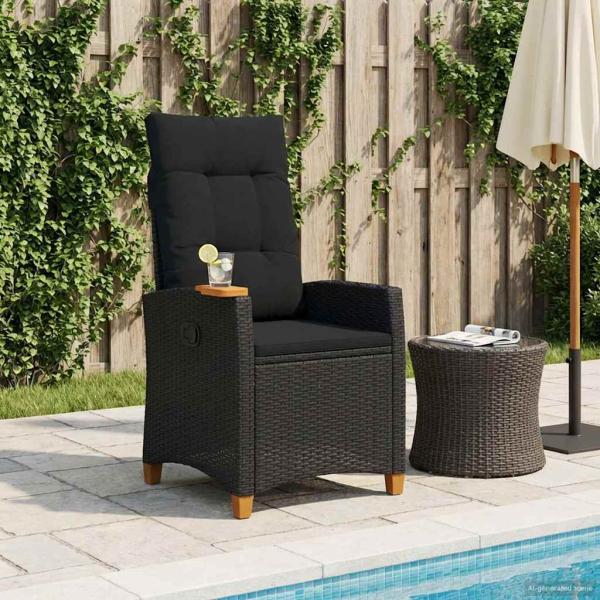 ARDEBO.de - Liegestuhl mit Teeteller Schwarz Poly-Rattan