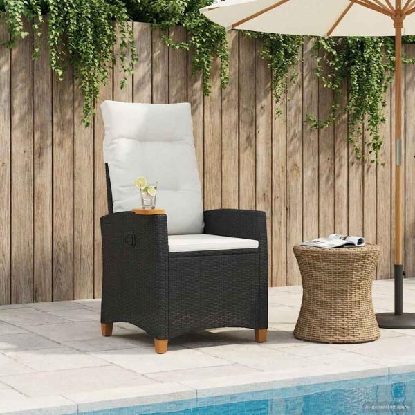 ARDEBO.de - Liegestuhl mit Teeteller Schwarz und Cremeweiß Poly-Rattan