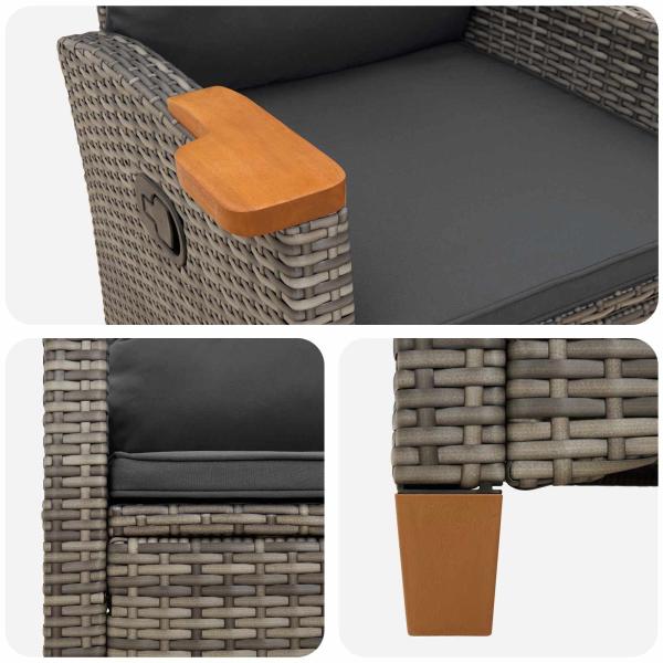 Liegestuhl mit Teeteller Grau und Dunkelgrau Poly-Rattan