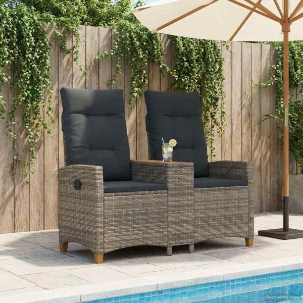 ARDEBO.de - Liegebank mit Tisch 2 -Seater 126 x 65 x 112 cm Poly-Rattan