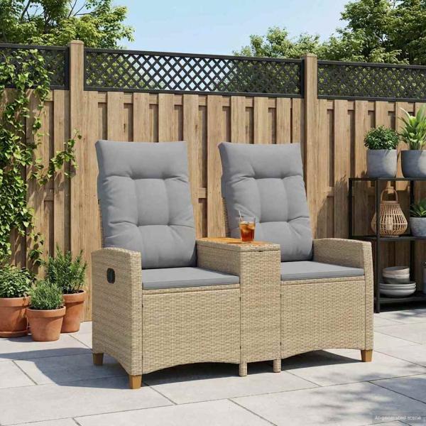 Liegebank mit Tisch 2 -Seater 126 x 65 x 112 cm Poly-Rattan
