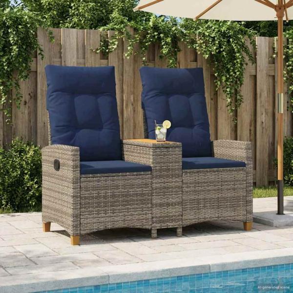 ARDEBO.de - Liegebank mit Tisch 2 -Seater 126 x 65 x 112 cm Poly-Rattan