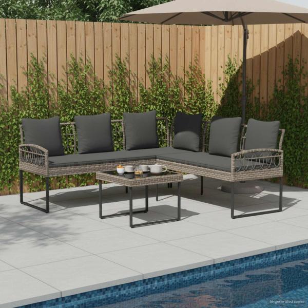 ARDEBO.de - Gartensofa-set 2 stk. Grau Poly Rattan Stahl